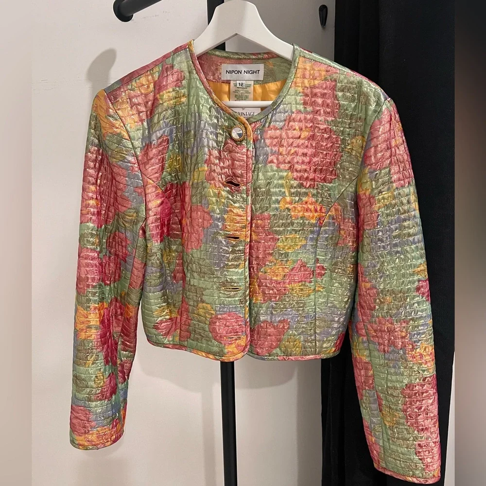 Vintage Multi-Color Quilted Cropped Blazer Jacket - Picture 2 of 4